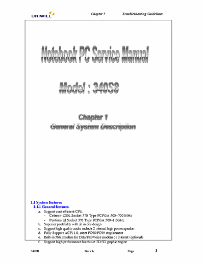 UNIWILL 340S8 Service Manual Computer Notebook Rev. A[Part 1/2] pag. 83